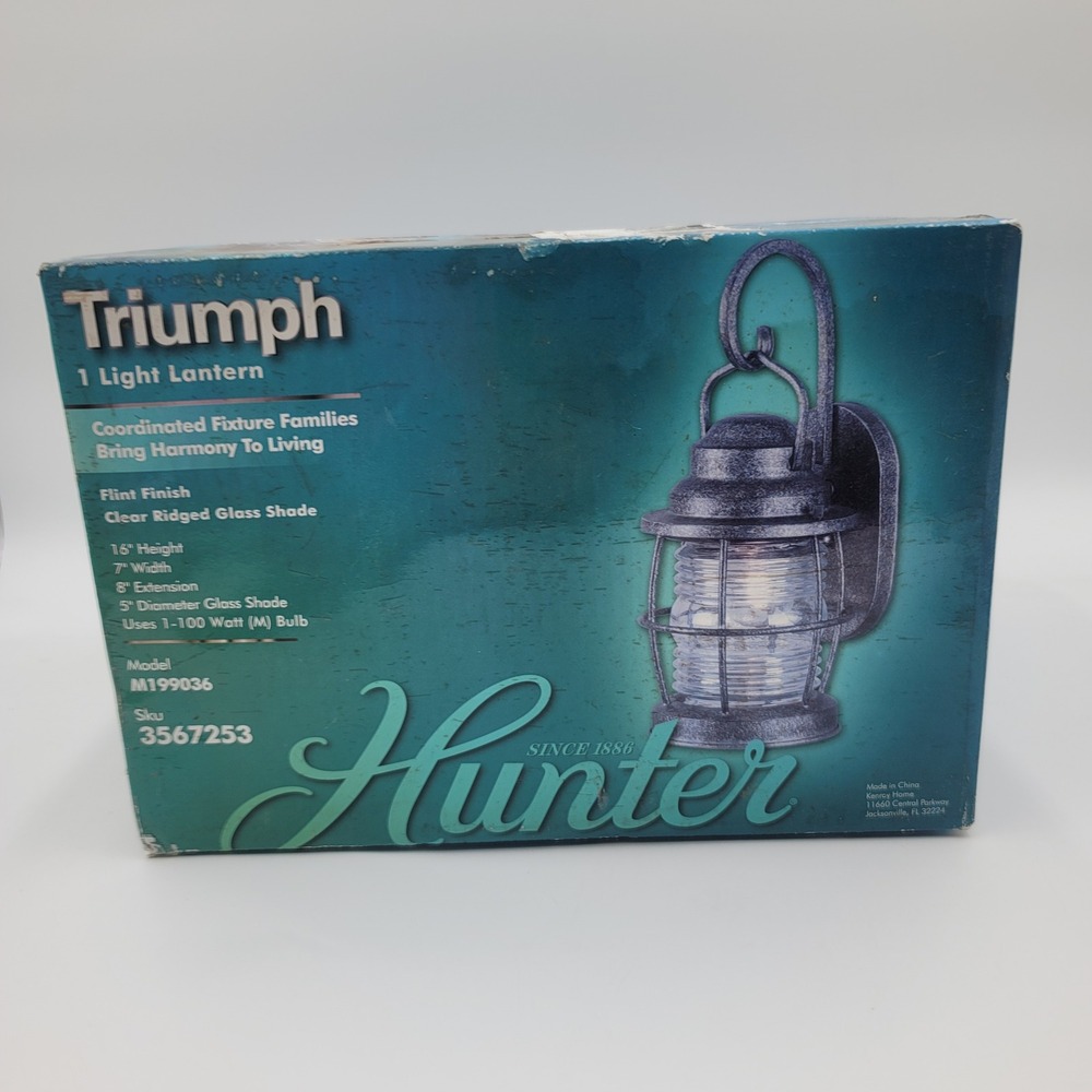 Hunter Triumph Outdoor Lantern Wall Sconce Flint Finish Nautical M199036‎ NEW